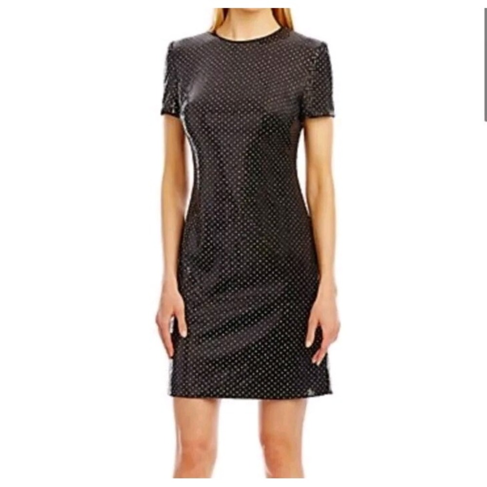 NICOLE MILLER Shift Dress Black Sequin Gold Stud Polka Dot Women's 12 Glam Party